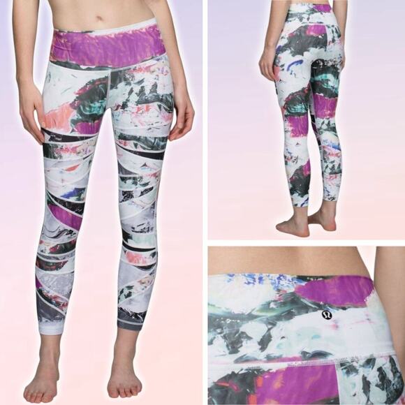 LULULEMON Rare High Times Pant Sz 4 Multi / Biggie Pigment Wave White Black - Picture 1 of 11